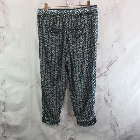 By Anthropologie Pants Womens Small Blue High Rise Pull On Crop Capri Diamond - Picture 5 of 10